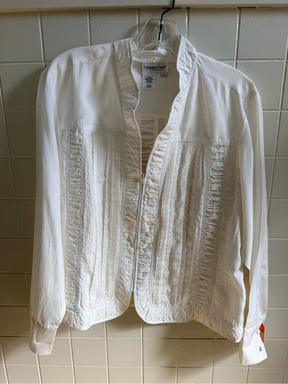 Coldwater Creek Women's Cream Ruffled Front Jacket